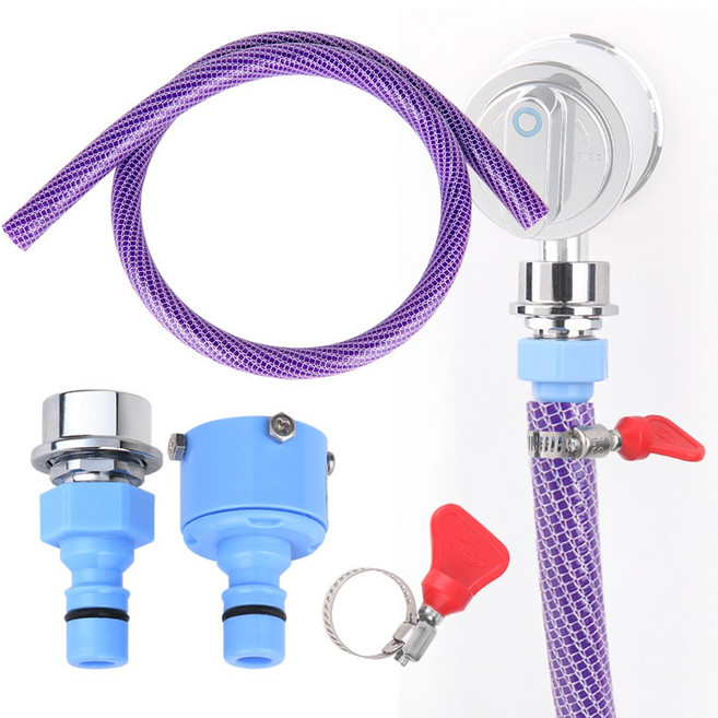 와이넷 베란다 화장실 세탁실 꼬이지않는 물호스 1M 스마트키트 고무호스, 퍼플, 1개