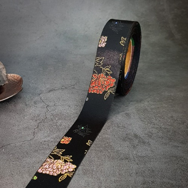 10마) 블랙 25mm폭 매화무늬 한복원단리본 전통선물 떡 답례품 포장재료 한복 diy 포장리본