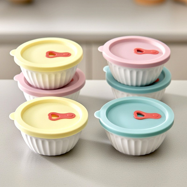 Pastel 도자기 냉동밥용기 밥보관용기 밥소분 그릇 전자레인지용기 밀폐용기 냉장고용기, 도자기용기+실리콘뚜껑, 6개