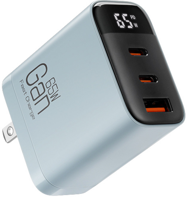 新品 65w GaN 氮化鎵 數字顯示 豆腐頭 三孔快充 PD QC 充電器, 1個