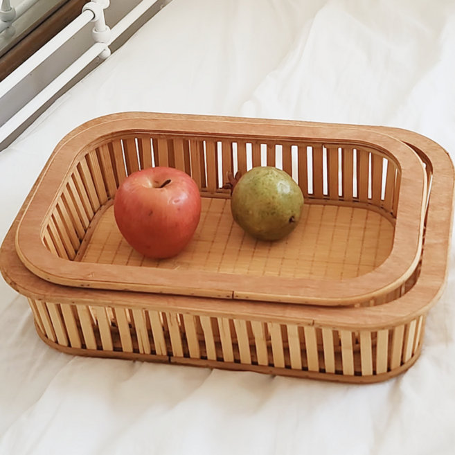 도르리 라탄 트레이 사각 쟁반 우드 홈카페 인테리어 감성소품, 1개