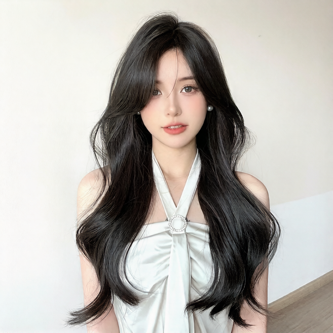 BIKASU 여성 자연스러운 통가발 레이어드컷 웨이브 롱 가발 65CM, 1개, 브라운블랙-A 타입