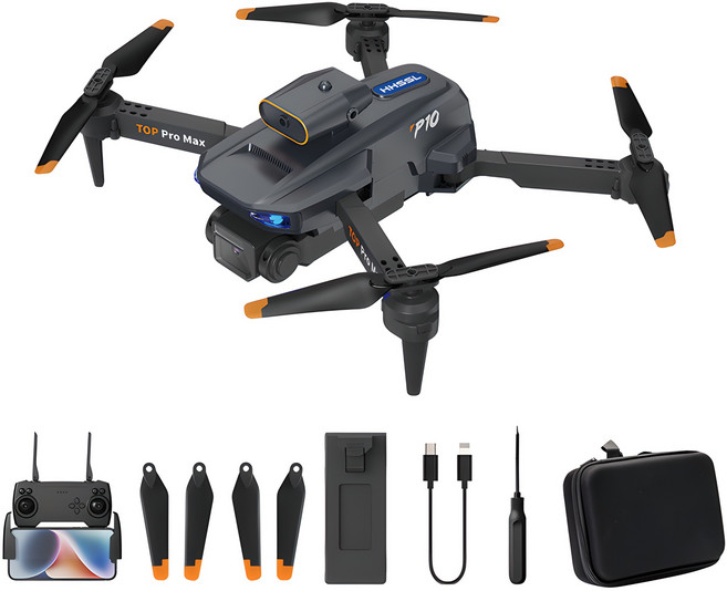 HHSSL 4K 듀얼카메라 자동 장애 회피 접이식 입문용 드론 비행시간 30분, 블랙 드론 세트, 1개