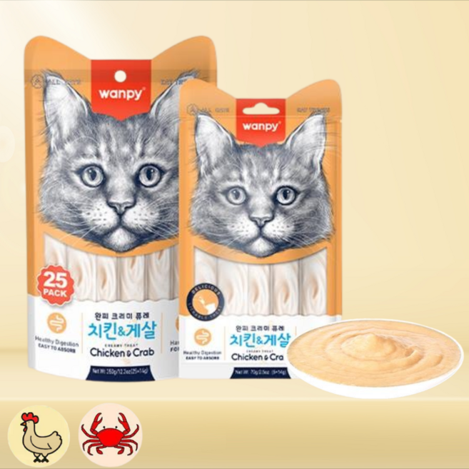 오메가3가 풍부한 치킨 게살 고양이퓨레 25p 마약간식, 25개, 14g, 치킨&게살