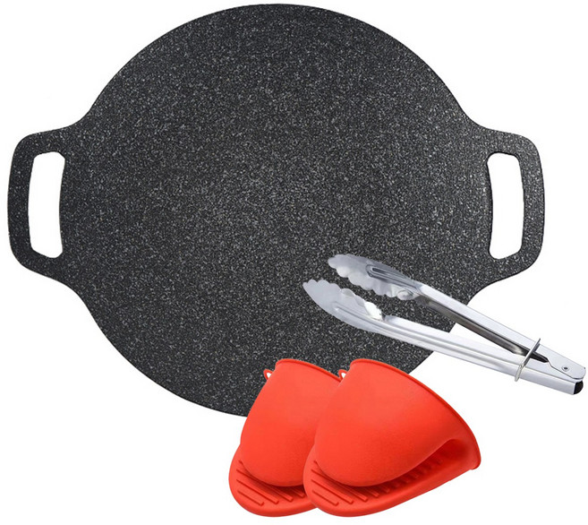 삼겹살 불판 인덕션 통용 캠핑 가정용 업소용 그리들팬 +단열장갑+식품 집게, 30cm, 고기불판, 세트상품(장갑클립포함), 1개