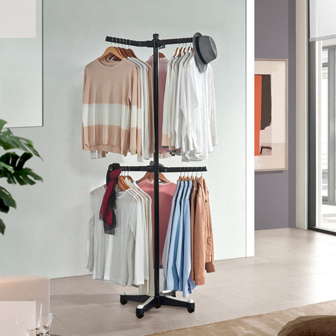 트리플 행거 회전식 옷걸이 gum*715Uc, 바퀴있음_화이트, 바퀴있음