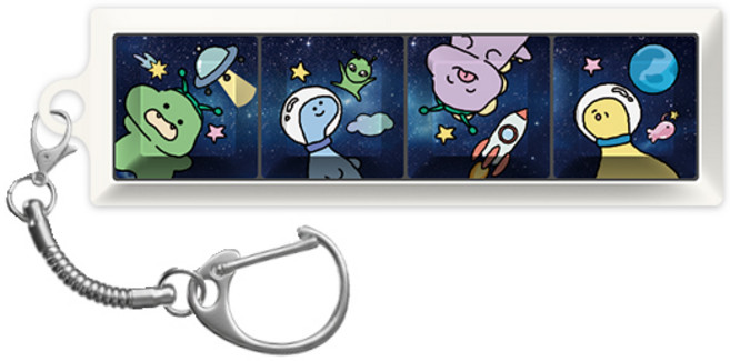 귀여운 디자인 캐릭터 네모 키보드 키캡 키링 키체인 키홀더, 청축, 삐뚤빼뚤공룡우주