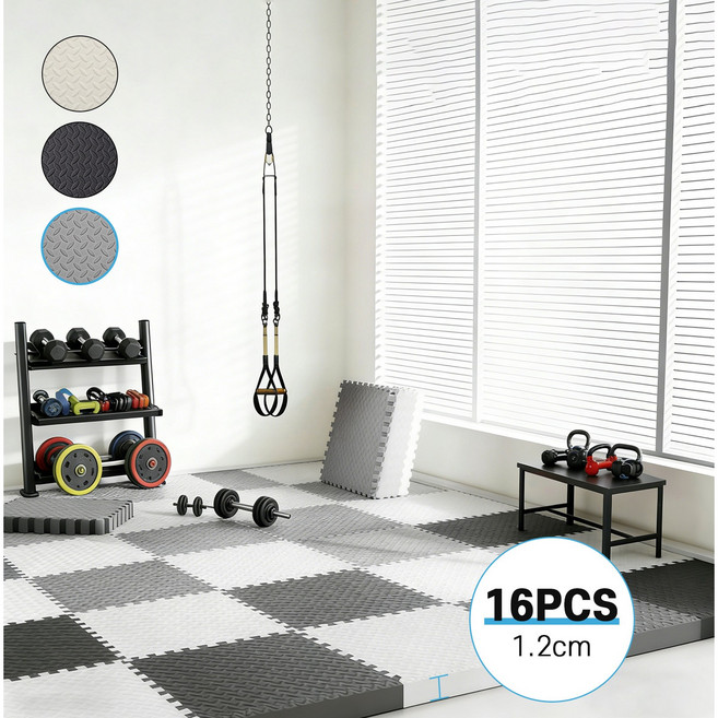 Kemei 소음방지 홈짐 퍼즐매트 16P 논슬립 매트 방수, 그레이, 16개