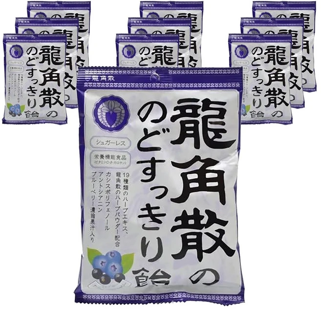 류카쿠산 목이 시원한 사탕 카시스 & 블루베리, 10개, 75g - 쿠팡