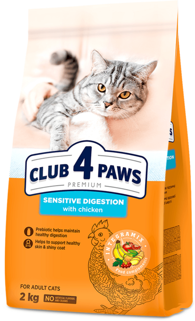 클럽4포우즈 프리미엄 어덜트캣 고양이 소화 기능성 사료 센서티브다이제스천 치킨 2Kg, 1개