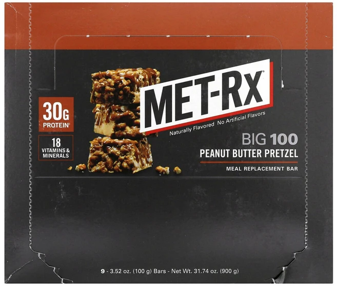 Metrx 빅 100 식사 대용 바 땅콩버터 프리첼 9개 각 100g (3.52 oz), 1개, 900g - 쿠팡