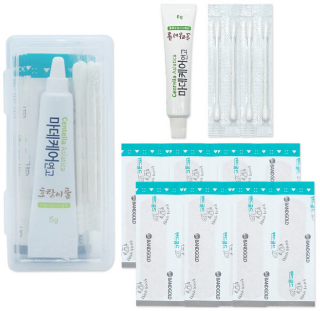 휴대용 케이스 + 미니 응급키트 3종 구급함 (작은상처 밴드) 상처밴드 상처연고, 1세트