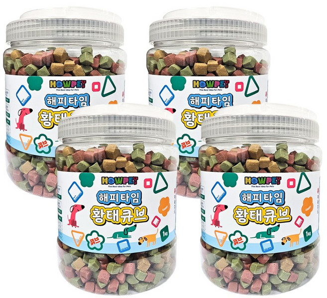 하우펫 해피타임 황태큐브 1kg x 4개 가수분해 알러지 예방 강아지 노즈워크 칭찬간식 교육용 훈련용 황태져키 대용량, 황태