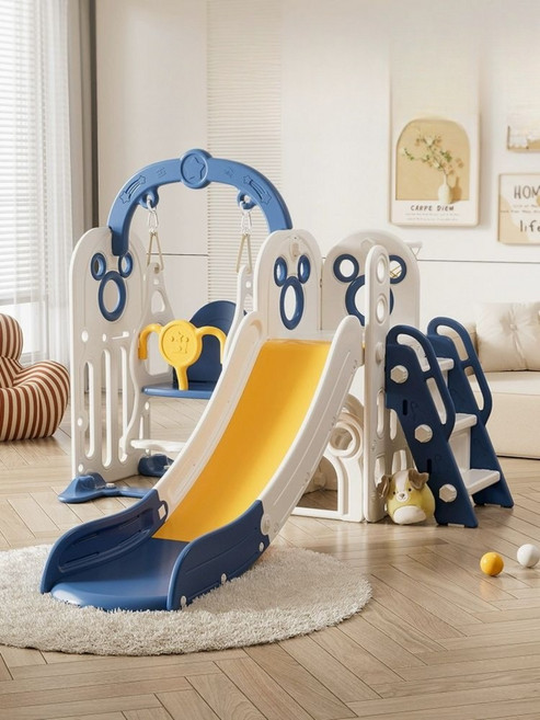 더류현 예쁜 유아용 실내놀이터 실내미끄럼틀 그네세트 선물 가정용 플레이하우스 거실놀이터, 1개, 확대형 미키 슬라이드 인터스텔라블루 +볼