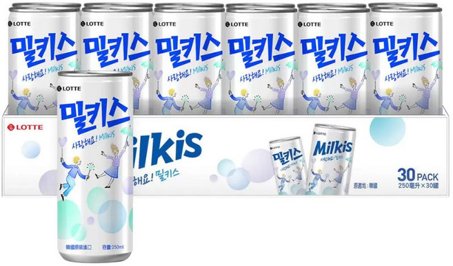 LOTTE Milkis 原味牛奶飲料 韓國第一奶油蘇打 30入箱 250ml, 30個