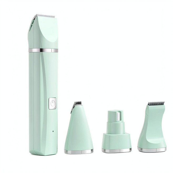 靜音充電式四合一寵物剃毛器, 四合一薄荷綠體毛腳毛磨甲彎刀頭, 1套