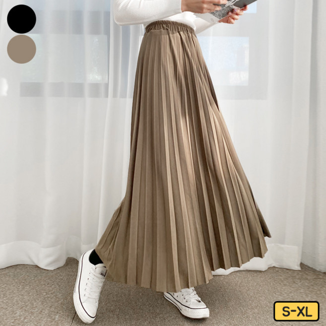 가비진 여성용 롱 밴딩 플리츠 스커트