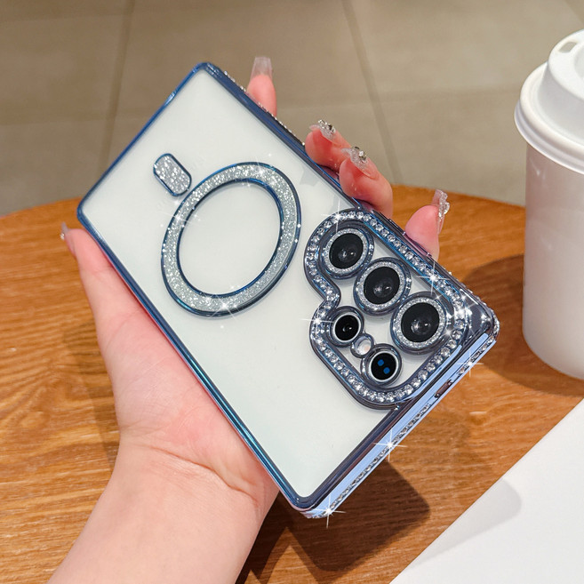 복우롱 갤럭시 S 시리즈 마그네틱 충전 반짝이 다이아몬드 휴대폰 케이스