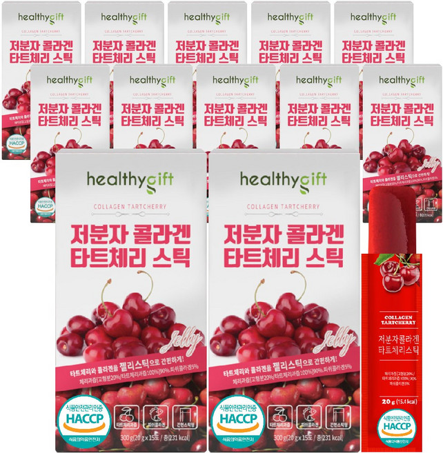 저분자 콜라겐 타트체리 젤리 스틱 타트 체리 피쉬콜라겐 펩타이드 부모님 선물 15포, 12개, 300g
