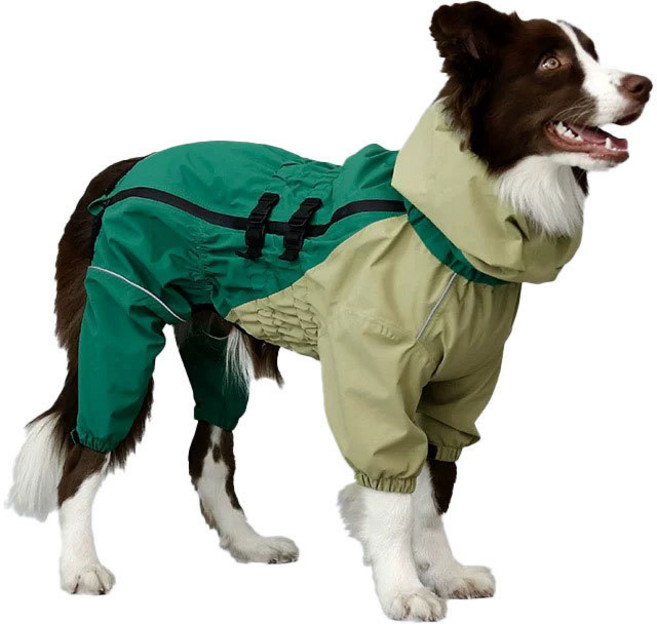 四腳大型犬防水狗狗雨衣邊牧衝鋒衣全包披金毛四季雨狗衣服連帽中, 1個, 原野綠