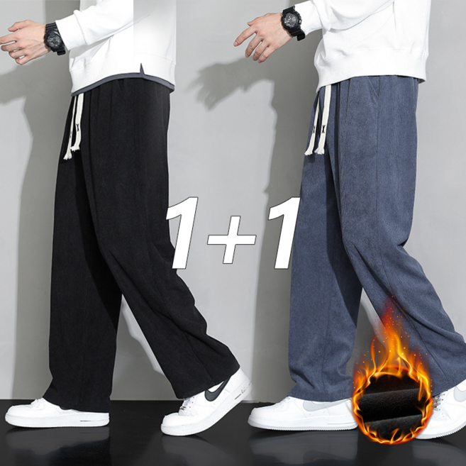 로젤라 1+1 남성 가을겨울 골덴 와이드 스트레이트 팬츠 안감 기모 바지 스포츠 캐주얼 팬츠