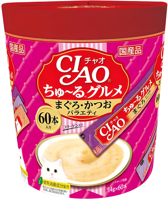 챠오츄르 고양이 구루메 버라이어티 간식, 혼합맛(참치/가다랑어), 14g, 60개