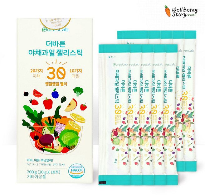 더바른 야채 과일 젤리 스틱 20가지 야채 10가지 과일, 20g, 10개