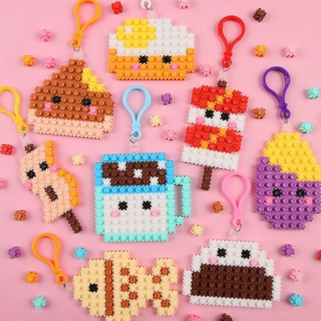 디폼 블럭 겨울 간식 커플 캐릭터 열쇠고리 키링 만들기, 꼬치 커플 키링  C-06-572