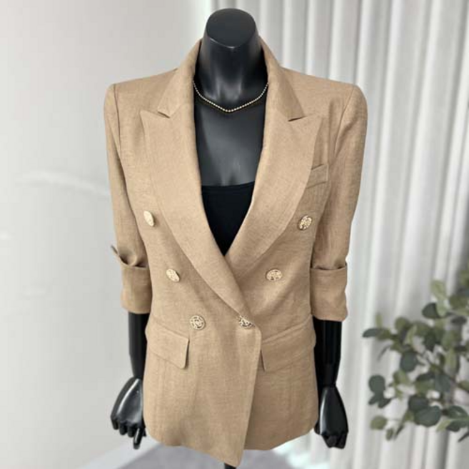 7부소매 골드단추 더블버튼 슬림핏 린넨마자켓 25SS