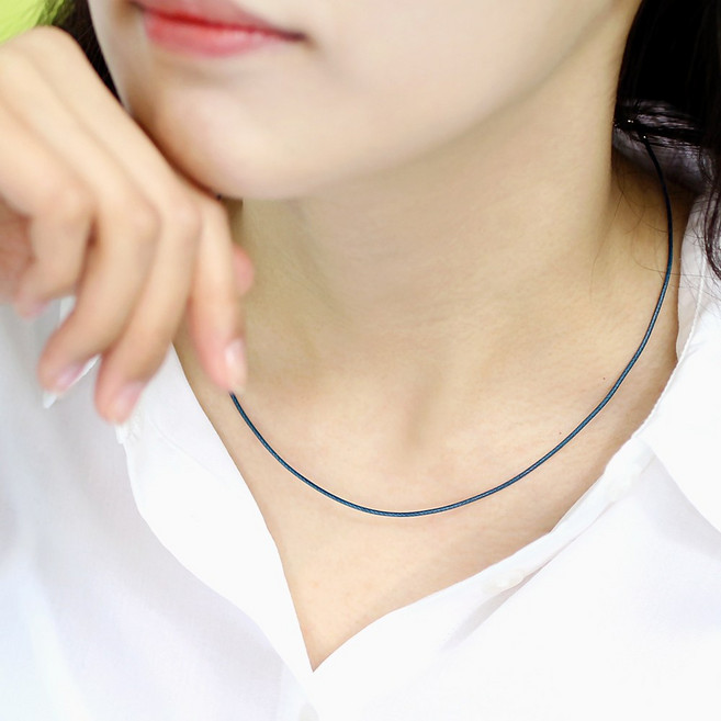 에버링 14K 금 스키니 실크 체인 피코크 블루_NYD01BL 목걸이