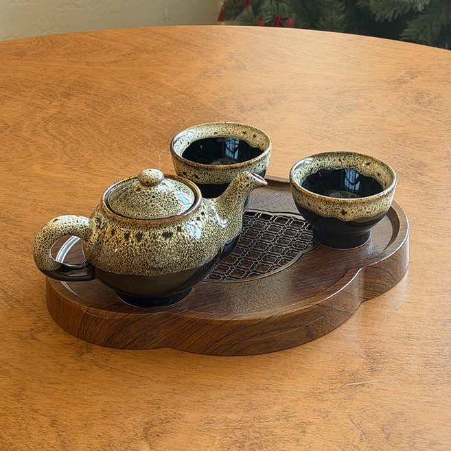 국산 도자기 이중시유 2인 주전자 찻잔 다기세트, 주전자1 뚜껑1 잔2, 1세트