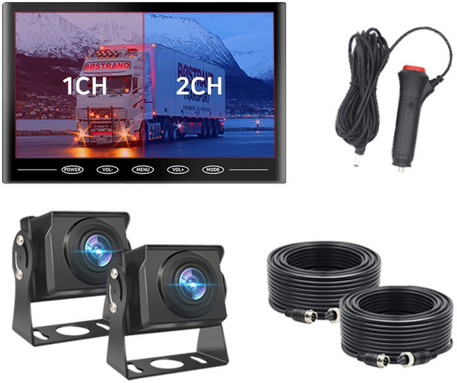 아이카 트럭 2채널 모니터 후방 카메라 시거잭 풀세트 F 15m, AHD 7인치 2채널 후방카메라 풀세트