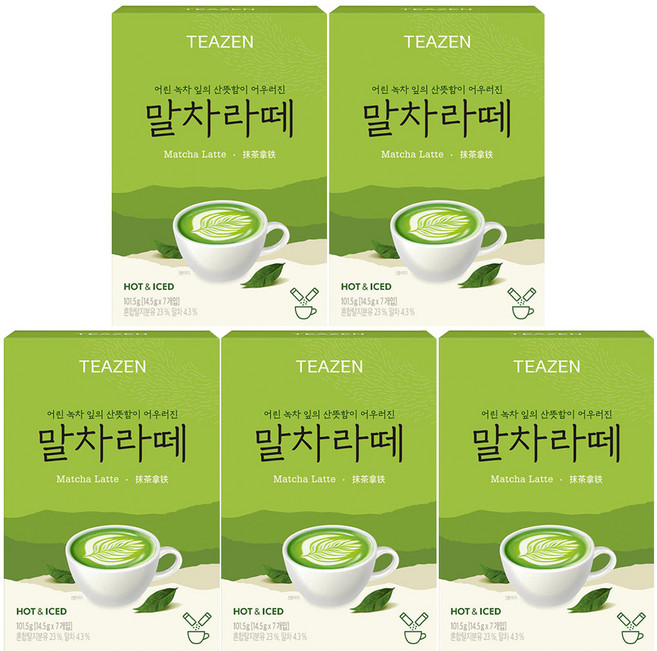 티젠 말차라떼 분말스틱, 14.5g, 7개입, 5개