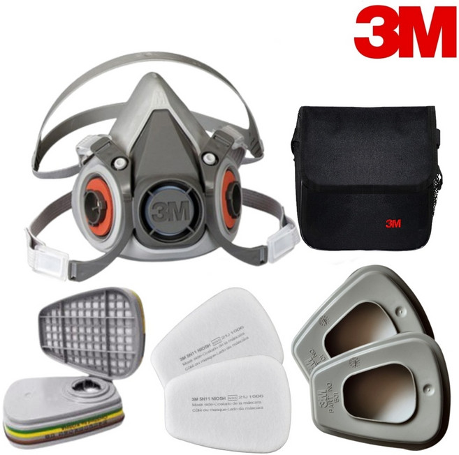 3M 방독마스크 세트 6200+6006K+5N11+501+방독면가방(반면형), 1세트, 혼합