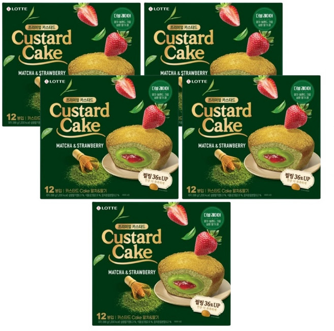 설향딸기잼과 말차크림 롯데 카스타드 말차&딸기, 5개, 288g