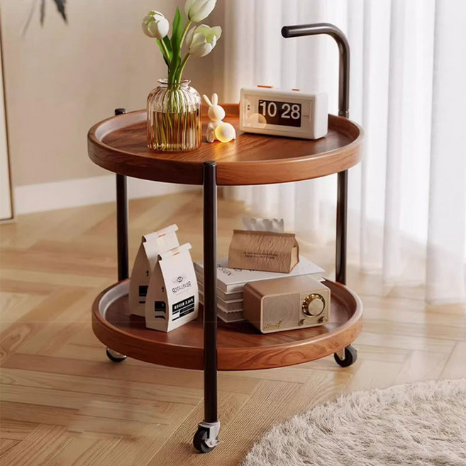 SeekFun 거실 사이드 테이블 이동식 모던 인테리어 튼튼한 다용도 협탁 2단 400mm, 월넛