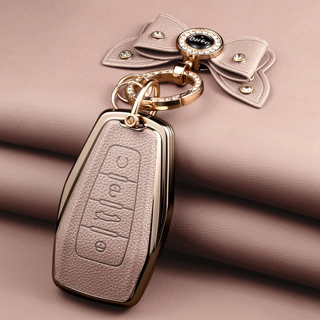 HAKO 소프트 가죽TPU 차키케이스+나비키링 (르노호환), S-04, 핑크베이지