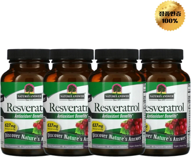 2+2 네이처스앤서 레스베라트롤 637mg 베지 캡슐 60정, 4개 - 쿠팡