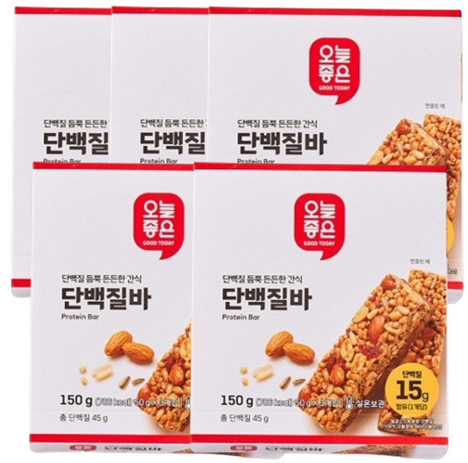 오늘좋은 단백질 듬뿍 든든한 간식 단백질바 50g*3입(150g), 5박스, 150g