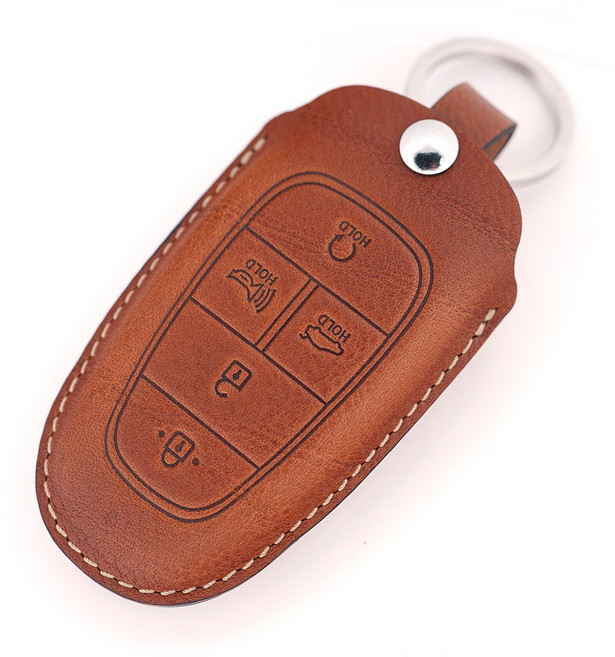 태찌 현대자동차 스마트키 가죽케이스 키홀더 키링 차키 커버 캐스퍼 팰리세이드 그랜져 싼타페 TM 아반떼 쏘나타 DN8 투싼 NX4, HUN02(5버튼), 브라운