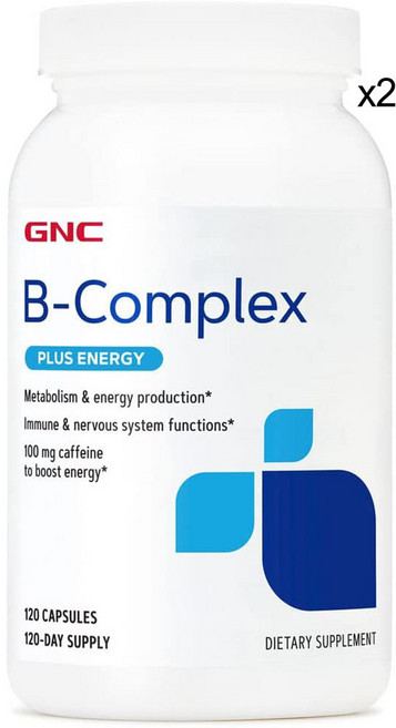 GNC 비타민B 콤플렉스 120캡슐 티아민 피리독신 리보플라빈 비타민B12 콜린 판토텐산, 120정, 2개