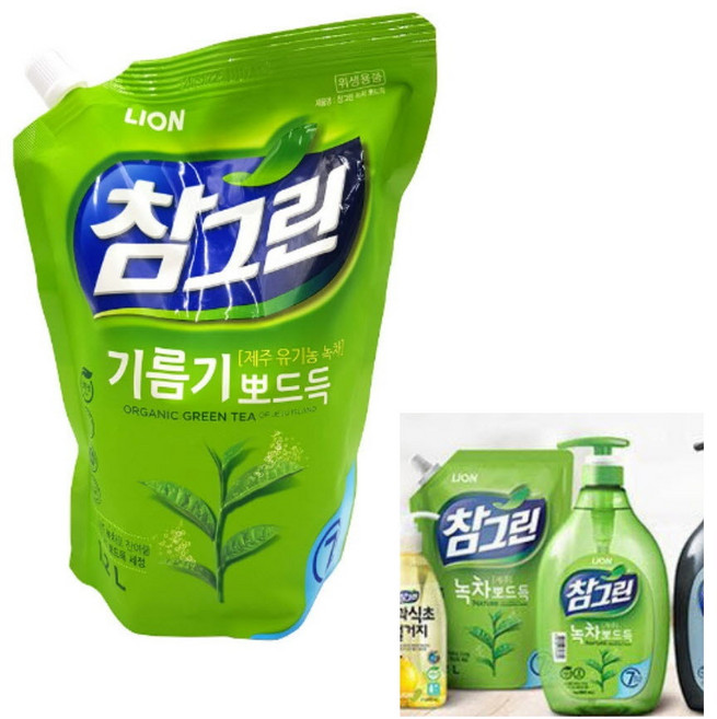 참그린 기름기 뽀드득 주방세제 1.2L 리필 야채세척 채소세척