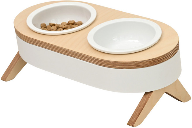 핑크테일 원목 강아지 식기 고양이 물그릇 스틸프레임 흔들림제로 2구, 2구 화이트, 1개