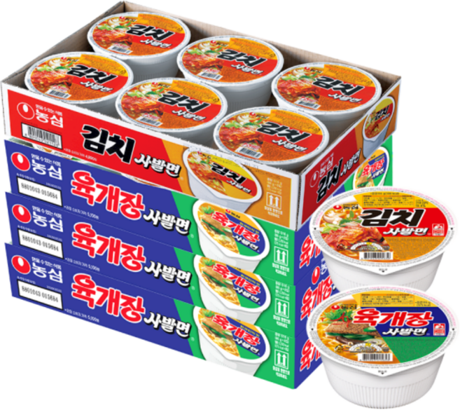 [ 햇살마중 ] 농심 사발면 2종 육개장 사발면 86g 10개 + 김치 사발면 86g 8개, 4박스