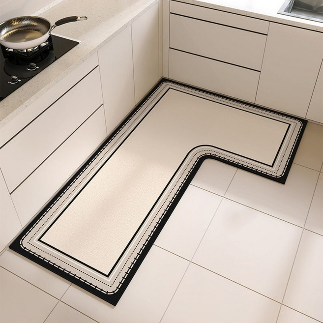 [리빙올] L자형 규조토 주방매트 150x100 좌우선택형 3종디자인, 블랙체크, 1개