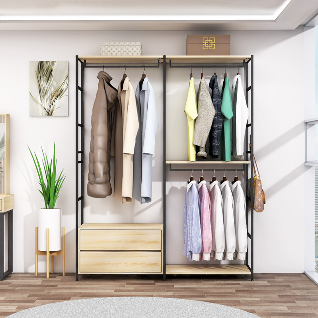 도노스틸 올리카 철제드레스룸 시스템행거 연결옷장 깊이 40cm, C1-블랙