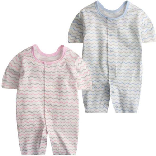 BAEBAE 지그재그7부우주복 유아 아기 신생아 여름 옷 7부 자가드 우주복