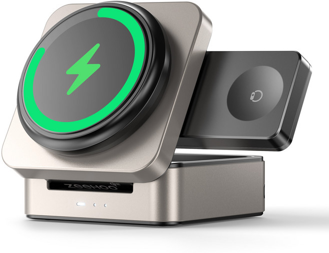 ZeeHoo 3 in 1 무선충전기 FoldTrack Qi2 아이폰 & 갤럭시 15W 고속 충전 워치 충전기 이어폰 충전 30W 어댑터 포함, 1개, 샴페인골드