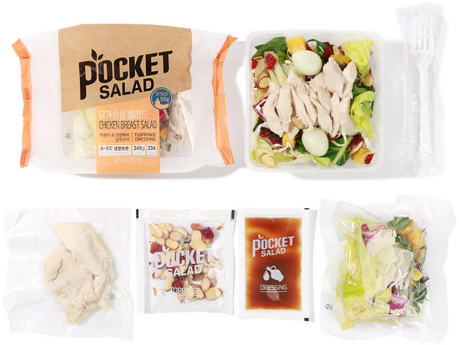 포켓샐러드 뜯어서 바로 먹는 닭가슴살 샐러드 6팩 245g(+갈릭 소이 드레싱), 245g, 6개
