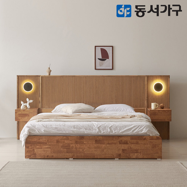 동서가구 브론헤리티지 LED 호텔형 수납침대 K + 협탁2EA 프레임 DF645347, 월넛